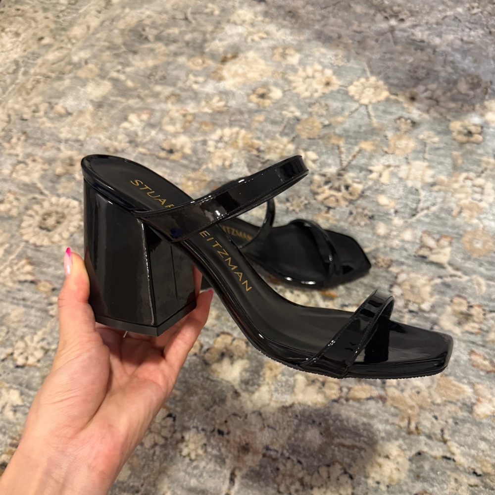Stuart Weitzman Patent Black Heeled Sandals